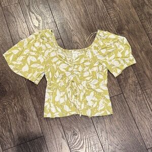 Floral Puff Sleeve Top in Green and White